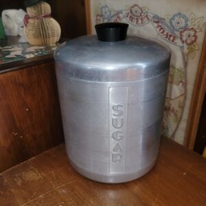 Vintage 1950's Aluminum Kitchen Sugar Canister with Lid